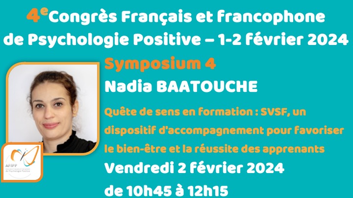 Symposium 4 : Quête de sens en formation : SVSF, un dispositif d'accompagnement pour favoriser le bien-être et la réussite des apprenants 